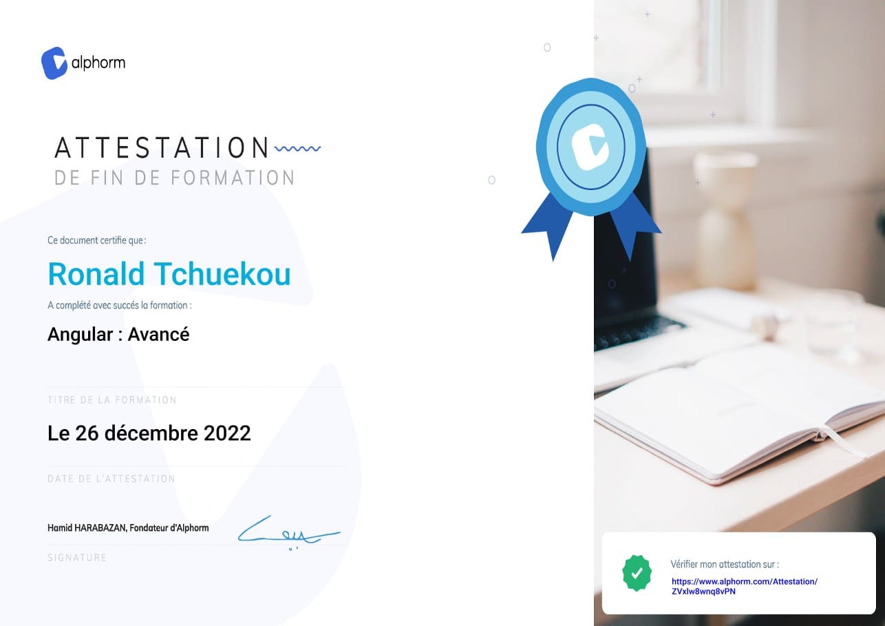 Advanced Angular Training Certificate